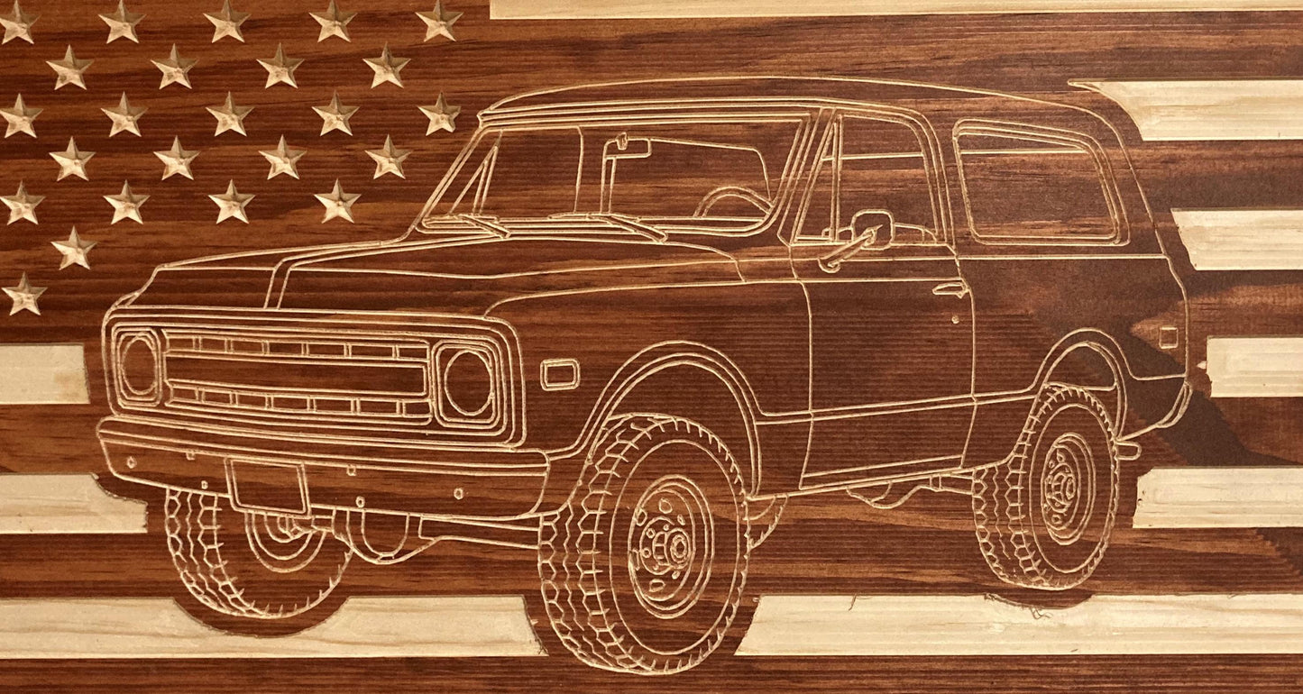 1969-1972 Chevy K5 Blazer/GMC Jimmy American Flag  Garage Decor Sign | 69 70 71 72 Off-Road Sport Truck Carved Out of Wood
