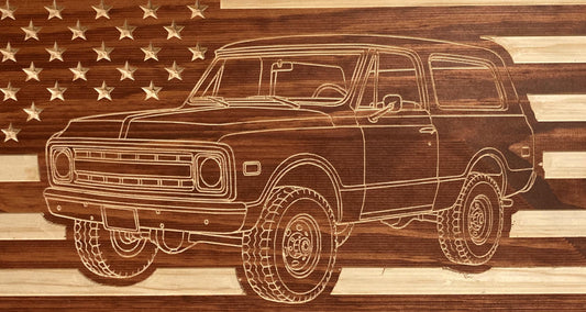 1969-1972 Chevy K5 Blazer/GMC Jimmy American Flag  Garage Decor Sign | 69 70 71 72 Off-Road Sport Truck Carved Out of Wood