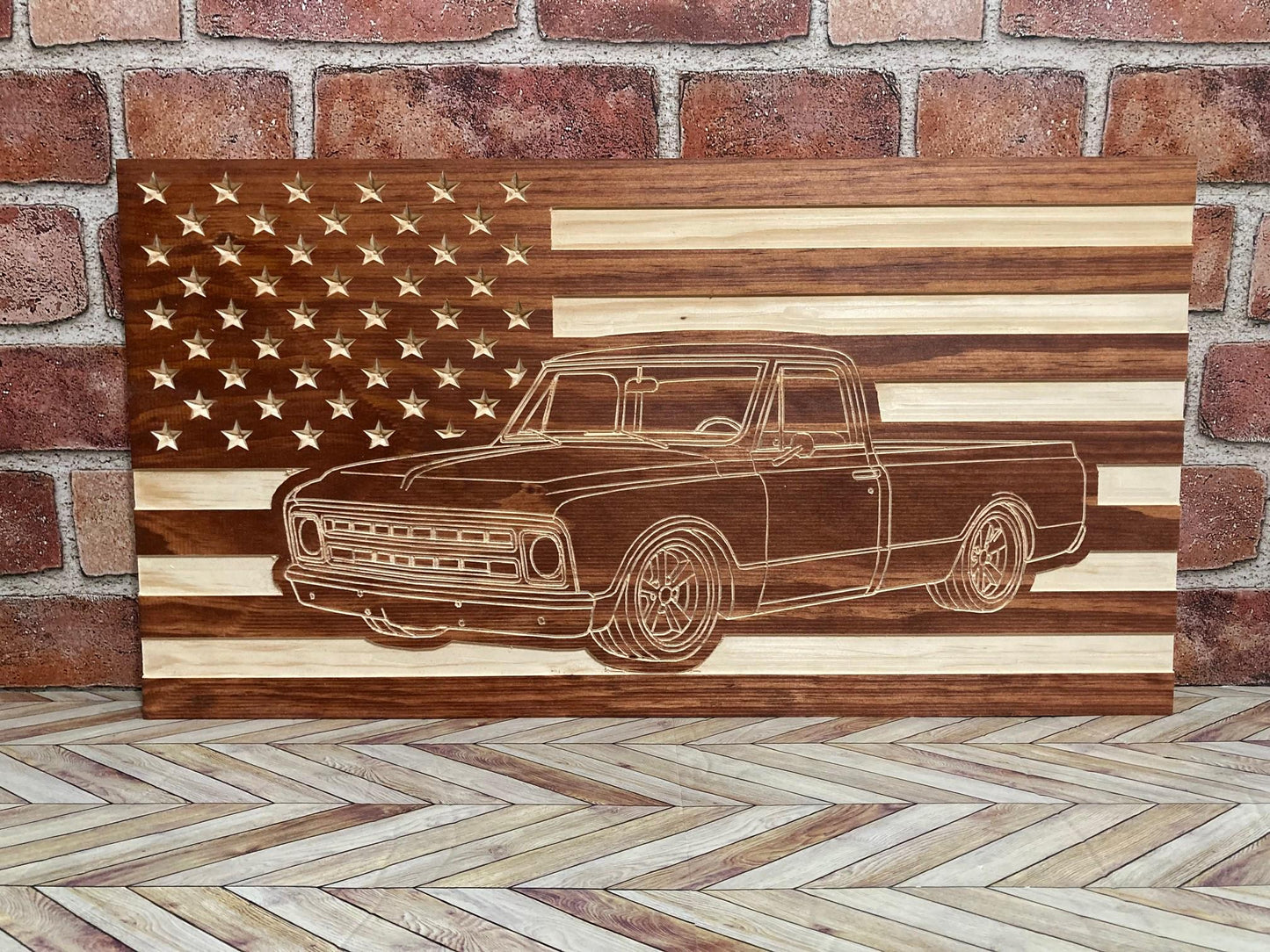 1967-1972 FLEETSIDE Chevy/GMC C10 K10 C15 K15 American Flag  Garage Decor Sign | 67 68 69 70 71 72 Pickup Truck Carved Out of Wood