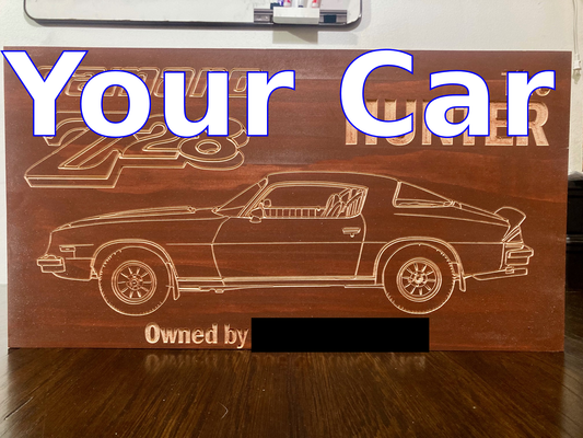 CUSTOM Wood Carving, ANY CAR; American Flag, Car Show Sign or Garage Decor